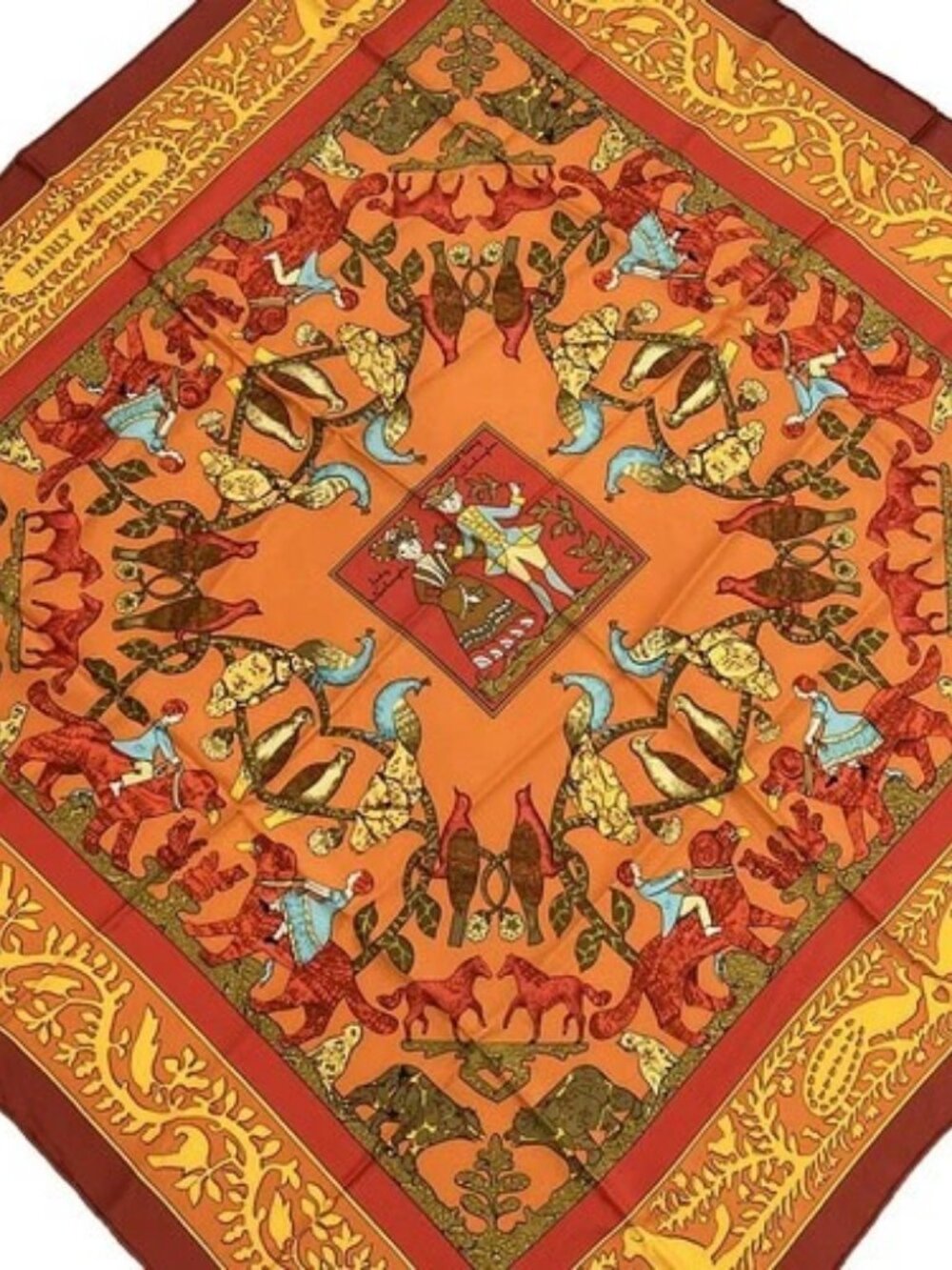 HERMES Carre 90 - Red Orange Multi Scarf